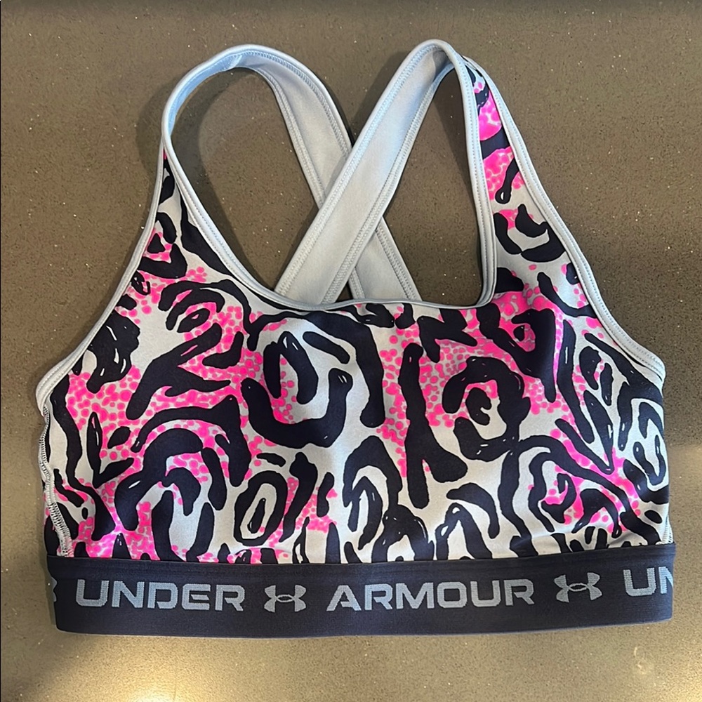 Under Armour Blurple and Pink Patterned Sports Bra